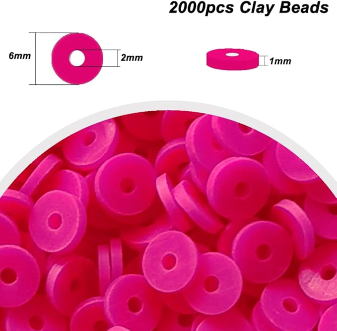 2000pcs Rose Red Clay Beads for Bracelets Making Heishi Polymer Flat Disc Spacer Clay Bead 6mm for Jewelry Earring DIY Crafts