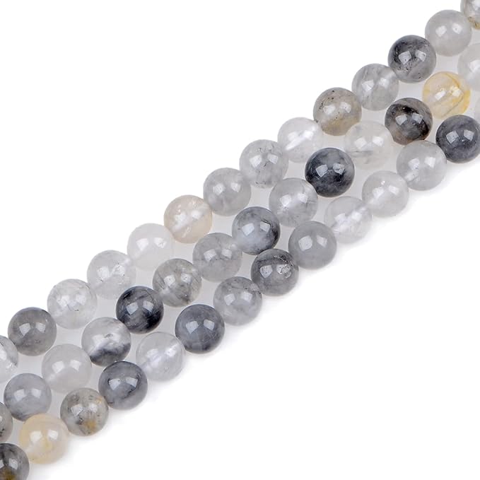 bymitel 140pcs natural crystal beads stone gemstone round energy healing loose beads with stretch cord for jewelry making bracelets anklets (cloud crystal quartz, 8mm 140pcs)