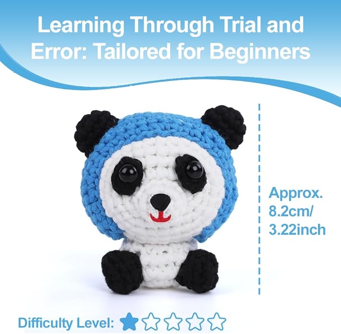 Autglint Panda Crochet Kit for Beginners, Learn to Crochet Starter Kit with Pre-Started Yarn & Easy-to-Follow Video Tutorials, DIY Amigurumi Animal Kit for Adults Kids Gift