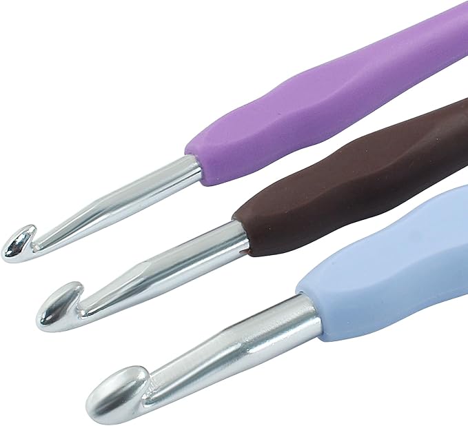 suiwotin 3pcs/Set 5mm/6mm/7mm Crochet Hook, Aluminum Crochet Hook Set, Rubber Handle Ergonomic Knitting Needles for Yarn DIY Crafts Projects