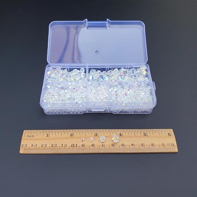 White AB Bicone Glass Beads for Jewelry Making, Faceted Crytal Spacer Beads for Bracelet Necklace Earring (3mm 4mm 6mm 8mm Mixed Sizes, 1040pcs)