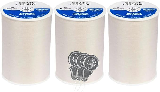 Coats & Clark Dual Duty All Purpose Sewing Thread 230A 400 Yards Each Spool 3 Pack Bundle with Bella's Crafts Needle Threaders (Natural)
