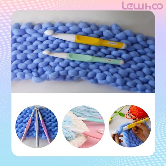 Lewhoo Large Sizes Crochet Hook Ergonomic Crochet Hooks Set,Big Crochet Hooks 8mm 10m 12mm 15mm 20mm