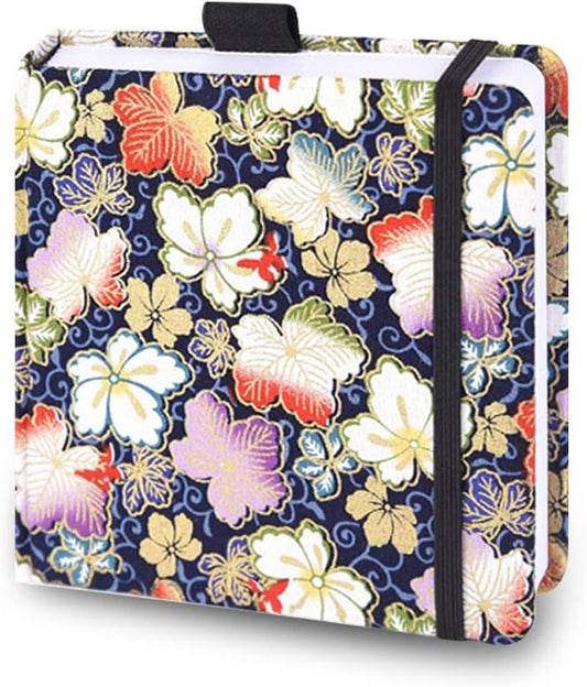 Square 5.1x 5.1" 165gsm Colored pencil paint watercolor sketchbook Journal Hardbound 128pgs（64 Sheets Front Back Cold Pressed）Handmade Cloth Cover Travel for Calligrapher Doodles Tiny Leaf Blue