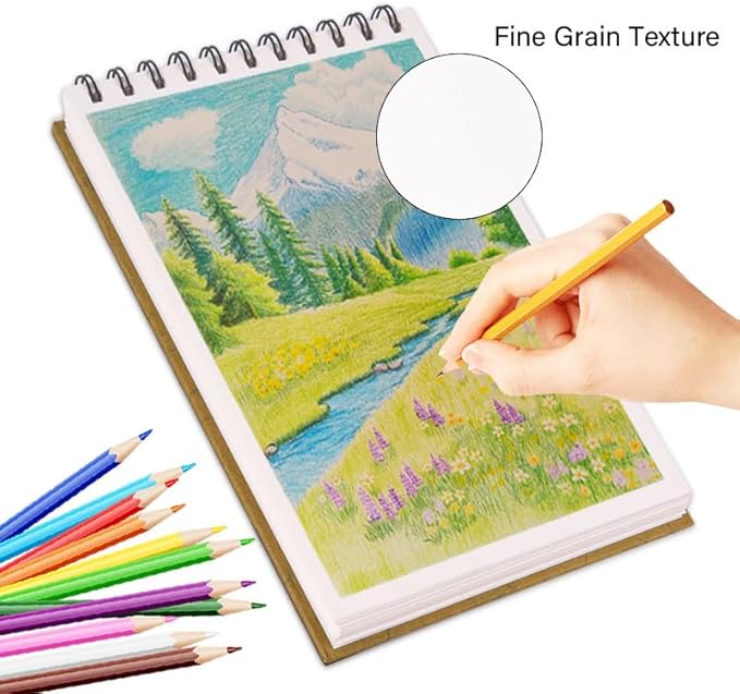 5.8" x 8.3" Mixed Media Sketch Book,Spiral Bound Hardcover Sketchbook,60 Sheets 92lb/150gsm Neutral White Acid Free Paper,Art Journal Sketchbook for Drawing Writing Sketching Illustration,Turmeric