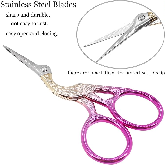 BIHRTC 3.6 Inch Embroidery Scissors Stainless Steel Sharp Tip Scissors with Leather Cover for Cross-stitch Crochet Sewing Crafting Embroidery Threading