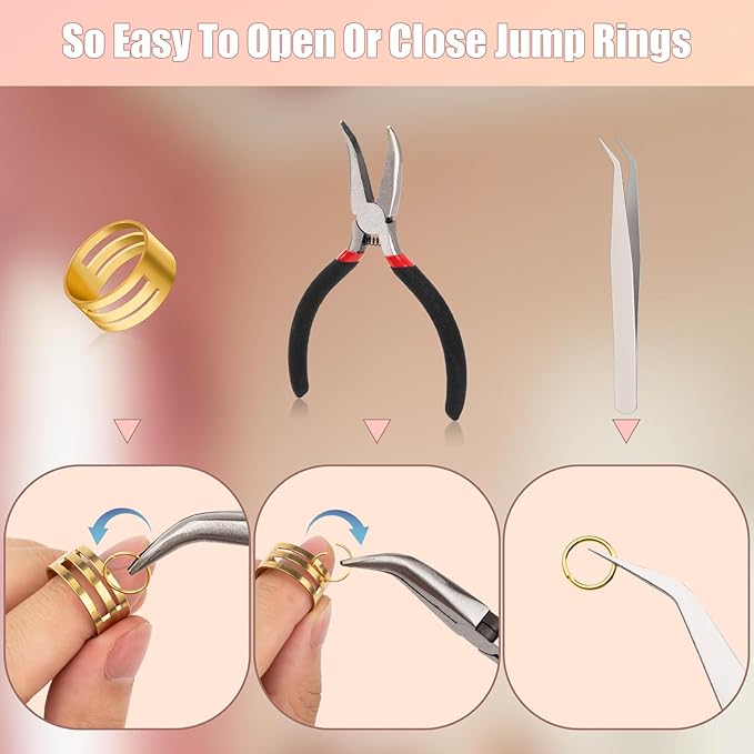 1200 Pcs Jump Rings, Jewelry Making Kit with Open/Close Tools, Pliers, Tweezers, Lobster Clasps, DIY Necklace Repair and Keychain Supplies (Silver)