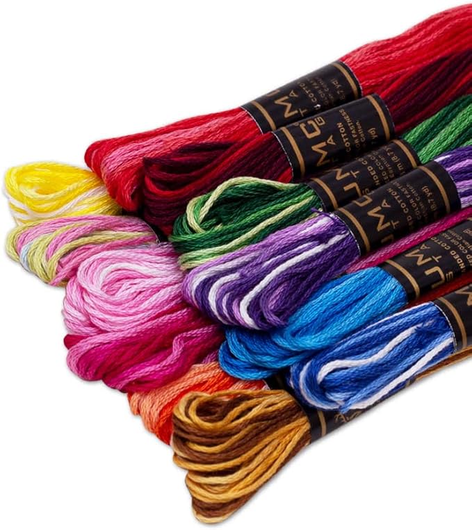 12 Pieces | Premium Embroidery Thread | 100% Egyptian Cotton Premium Skeins | Cross Stitch Embroidery Floss | Oeko TEX Certified Stranded Cotton (Variegated Tones)