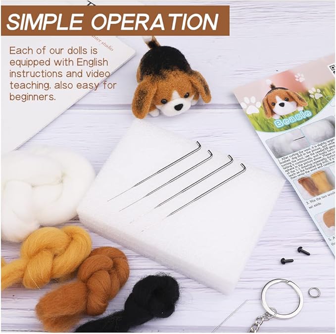 QMNNMA Needle Felting Starter Kit, Animals Needle Felting Set, DIY Wool Felt Materials Set with Felting Tool and Instruction for Craft Project and DIY Handmade