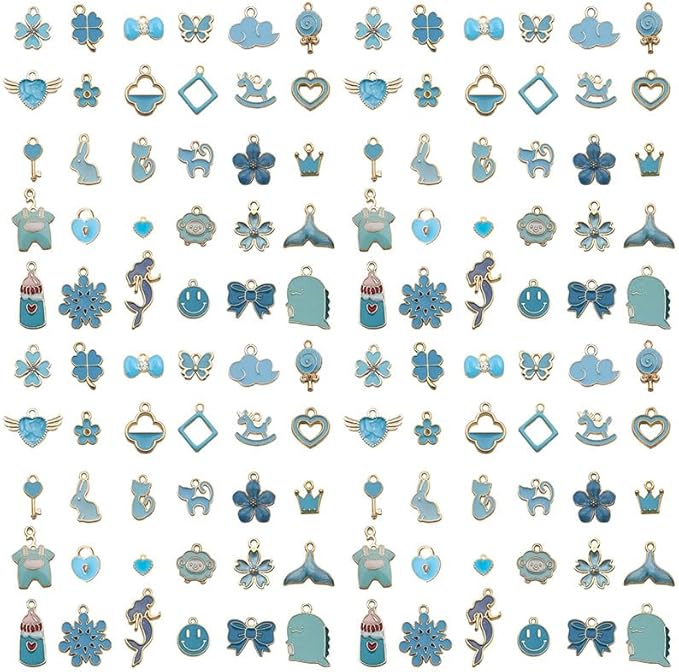 Youdiyla 60pcs Alloy enamel lake blue series fixed set Pendant Jewelry Making DIY Keychain Earrings Pendant Various Design Charms for Jewelry Making Bracelets Necklace (HK552)