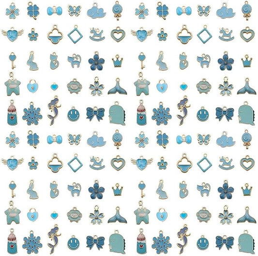 Youdiyla 60pcs Alloy enamel lake blue series fixed set Pendant Jewelry Making DIY Keychain Earrings Pendant Various Design Charms for Jewelry Making Bracelets Necklace (HK552)
