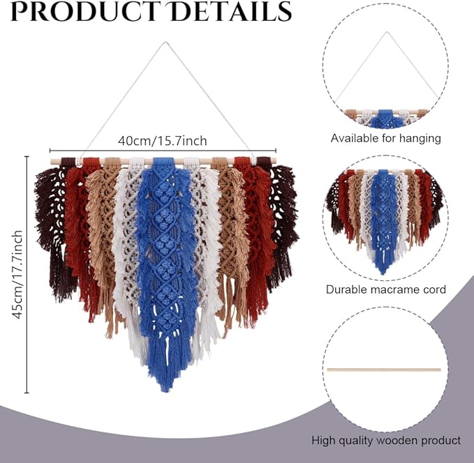 FREEBLOSS Large Macrame Leaf Wall Hanging Kit Leaf Woven Tapestry Bohemian Handmade Leaf Feather Wall Art Decorations Boho Wall Hanging Feather for Apartment Dorm Living Room