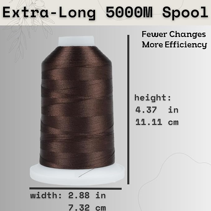 Simthread Trilobal Polyester Thread – 5000M (5500yds) No.40 – Super Sheen, Tangle-Free – Built-in Thread Lock Spool – Compatible with Brother, Singer, Janome & More, Dark Brown-058