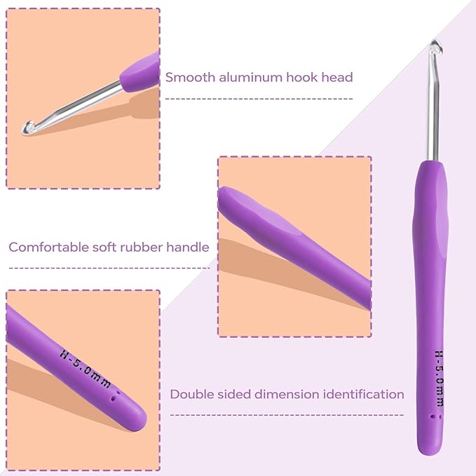 5mm Crochet Hook, Ergonomic Crochet Hook, Smooth and Extra Long  Knitting Needles, with Soft Rubber Ergonomic Handle and Aluminum Tip, Perfect Beginner and Arthritic Crochet Hooks (5 mm)