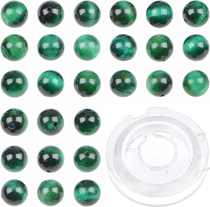 bymitel 210pcs crystal beads stone gemstone round energy healing loose beads with stretch cord for jewelry making bracelets anklets (green tiger's eye, 4mm 210pcs)