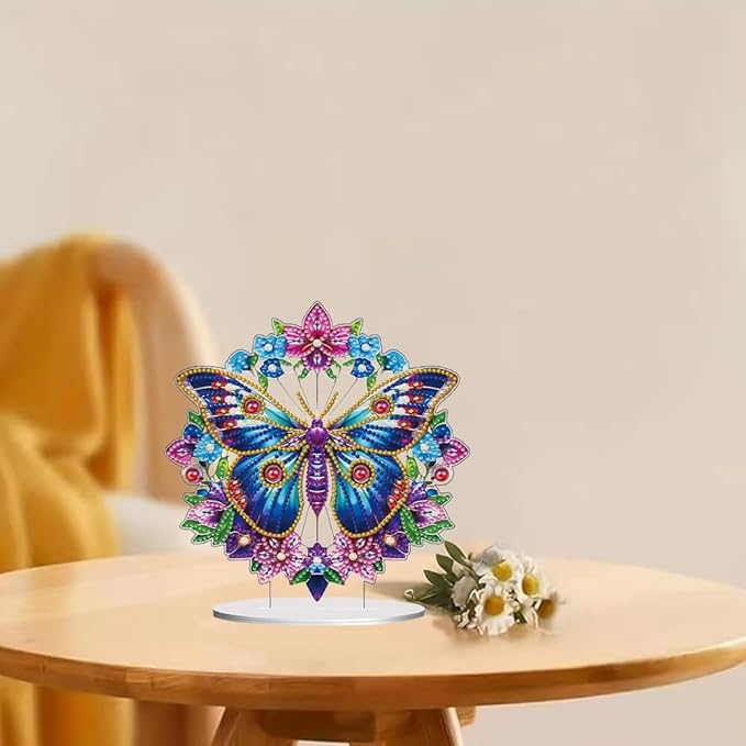 hyzsj DIY Diamond Desktop Ornament Purple Butterfly,Crystal Diamond Art Painting Tabletop Ornaments Single Sided,Ornament for Adult Beginner Home Office Decor Crafts Gift