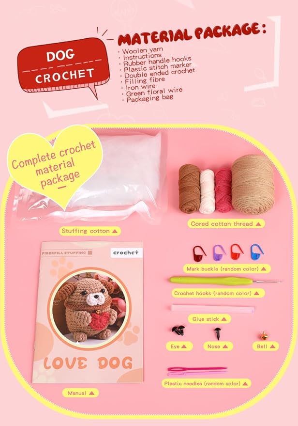 SwiftGo Crochet Kit for Beginners, Dog Crochet Animal Kits with Step-by-Step Video Tutorials, Beginner Amigurumi Crochet Starter Kit for Adults Kids, Holiday Birthday Gift