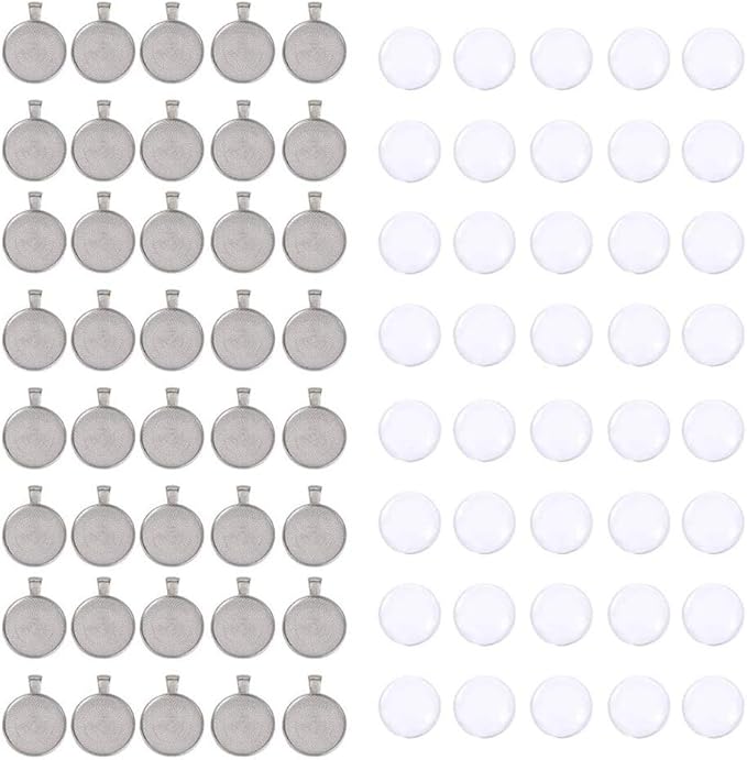 OBSEDE 80 Pcs 25 mm Stainless Steel Round Blank Bezel Set, Including 40 Pendant Trays 40 Glass Cabochon Trays Pendant Blanks for Jewelry Making DIY Findings
