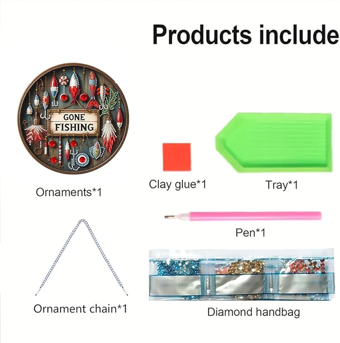 POETRYDRAW DIY Hanging Diamond Art Pendant Kit Outdoor Fishing, Special Crystal Diamonds Painting Ornament for Adults, 5D Diamond Art Suncatchers Double Sided Board Gem Painting Box Kit