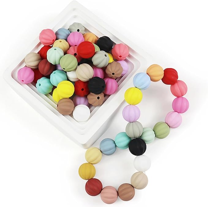 40PCS Pumpkin Silicone Beads Colorful Silicone Beads Bulk Spacer Beads Colorful Focal Beads for DIY Craft Garland Keychain Lanyard Necklace Bracelet Jewelry Making Accessories Handmade Crafts