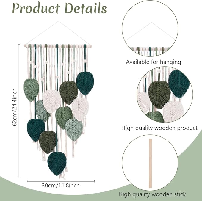 ACRNIGHEET Boho Macrame Leaf Kit for Adults Beginners Large DIY Macrame Kit Leaf Tassels Wall Hanging Elegant Wall Decor Bohemian Macrame Projects Handmade Enthusiast Gift