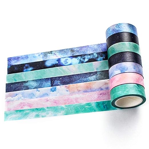 YUBBAEX Galaxy Washi Tape Set Starry Printed Extra Long Decorative Tapes for Arts, DIY Crafts, Journals, Planners, Scrapbook, Wrapping (Galaxy 7 Rolls)