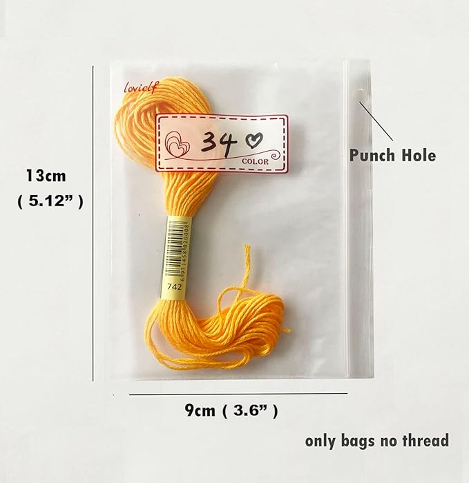 Embroidery Threads Cross Stitch Floss Bag Organizer 5.12 x 3.6 inch - 200 Pack with 4 Rings