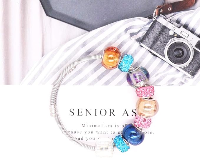 AIPRIDY 100Pcs 15x11mm Painting Murano Large Hole Glass Beads Mix Color with Silver Brass Cores European Charm fit Bracelet Necklace (Plating Rainbow)
