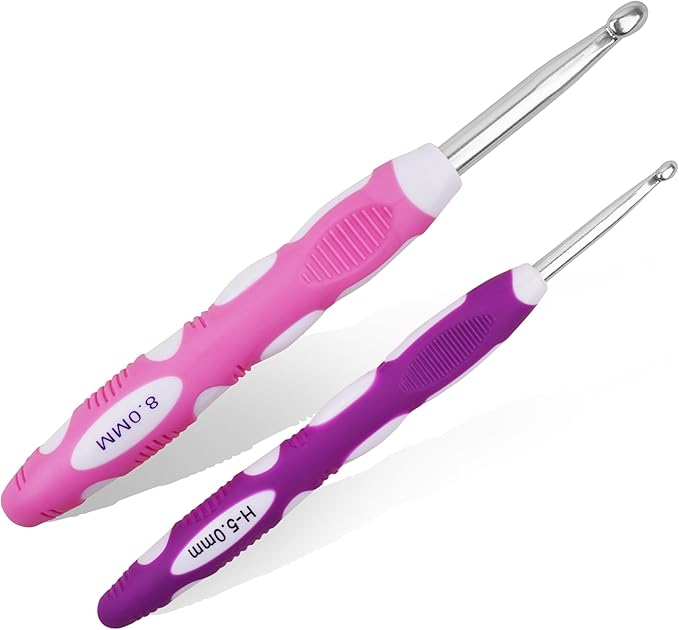 5mm 8mm Crochet Hook, Smooth Metal Head and Soft Rubber Grip Extra Long Ergonomic Crochet Hooks for Arthritic Hands, Beginners and Crochet Enthusiast