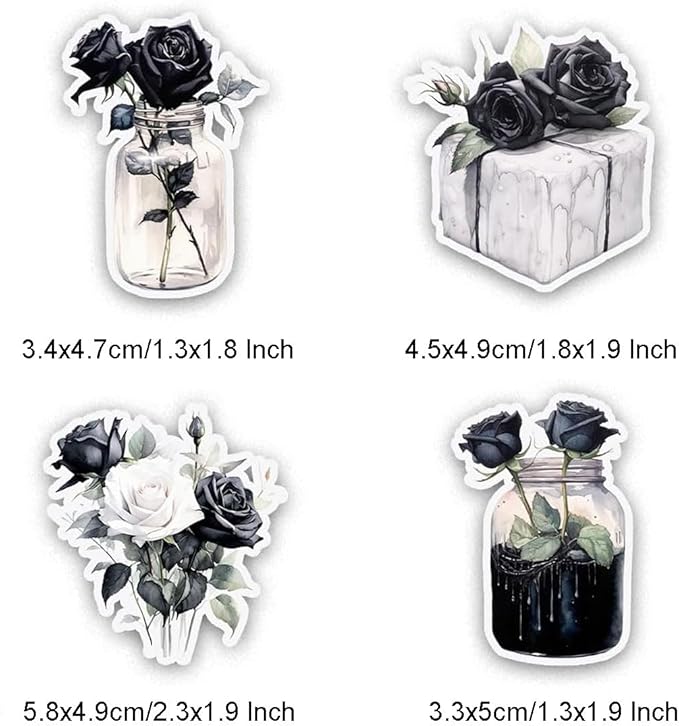 Dark Aesthetic Stickers 80 Pcs, Black Rose Stickers Goth Style Scrapbook Supplies, Water Bottle Vinyl Waterproof Sticker for Bullet Journal Laptop Skateboard Computer Guitar