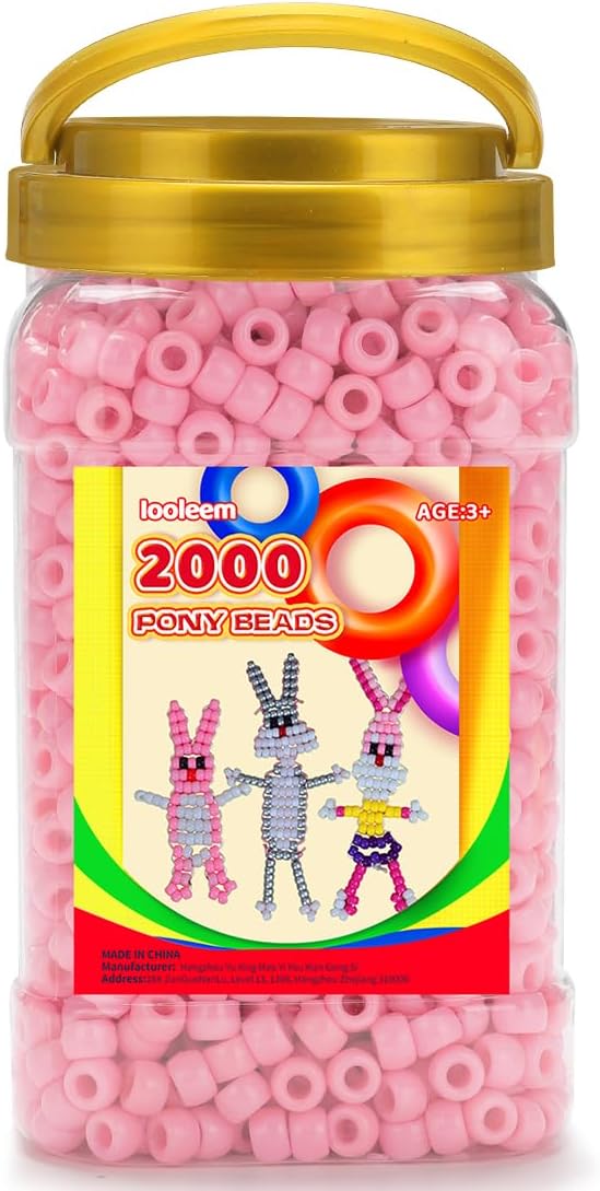 iooleem pony beads(2000pcs pink pony beads), beads for bracelets making, beads for crafts, beading supplies, friendship bracelets making.
