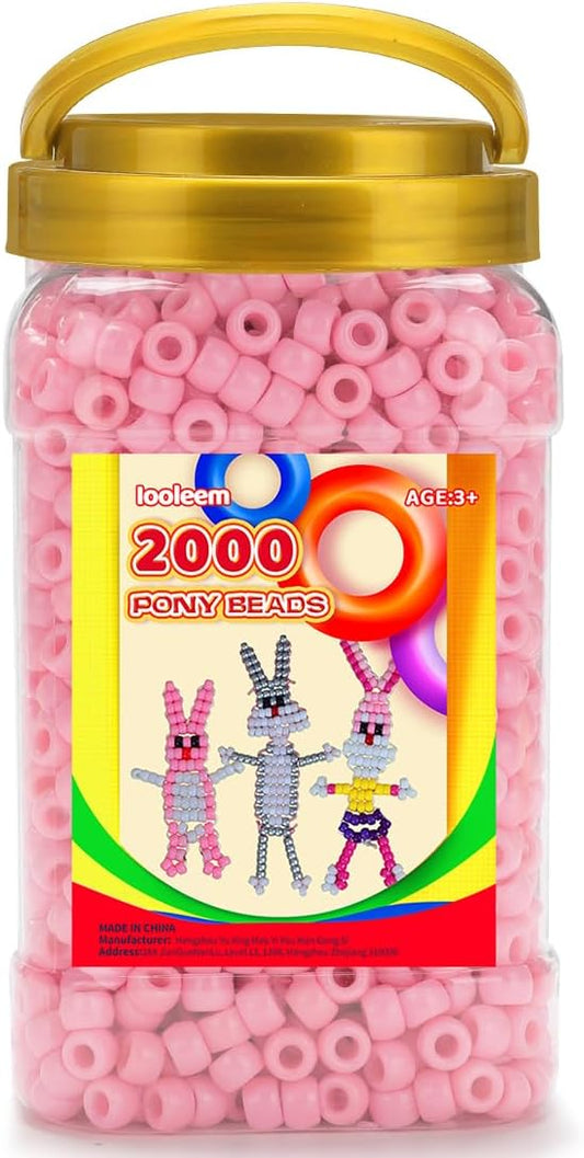 iooleem pony beads(2000pcs pink pony beads), beads for bracelets making, beads for crafts, beading supplies, friendship bracelets making.