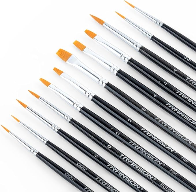 Transon 12pcs Small Detail Painting Brushes for Miniature Model Painting, Suitable for Acrylic Watercolor Gouache Oil Paint