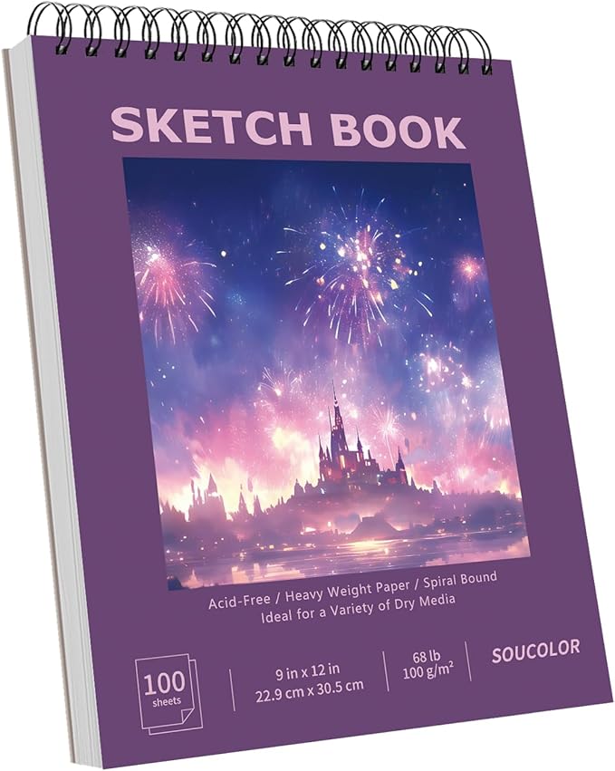 soucolor 9"x12" sketch book for women sketch book, 100 sheets (68lb/100gsm) drawing paper, art supplies for adults, 1-pack