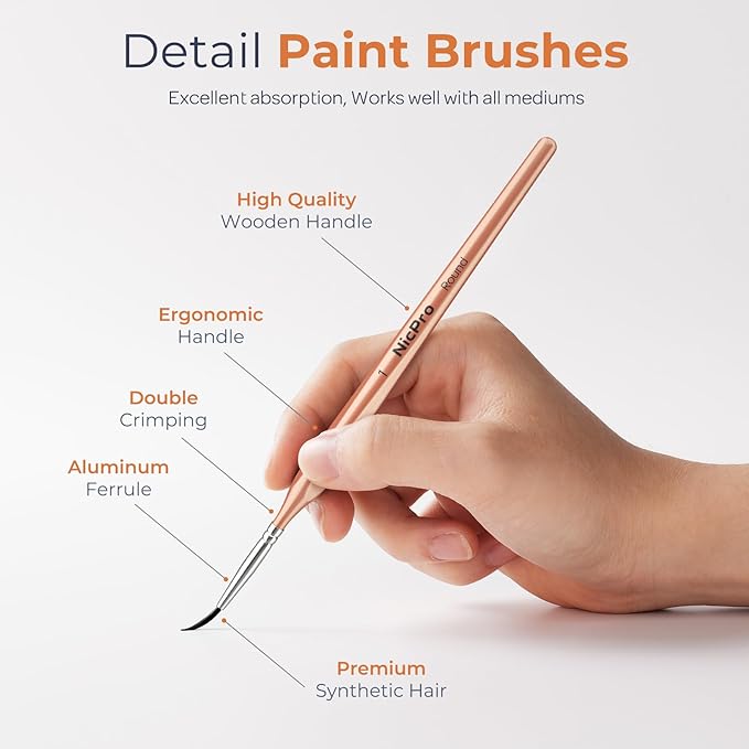 Nicpro Detail Paint Brushes 10 PCS Aesthetic Fine Tip Professional Miniature Painting Artist Brush Set for Micro Detailing Acrylic Watercolor Oil Craft Models Rock Army Paint by Number for Adult