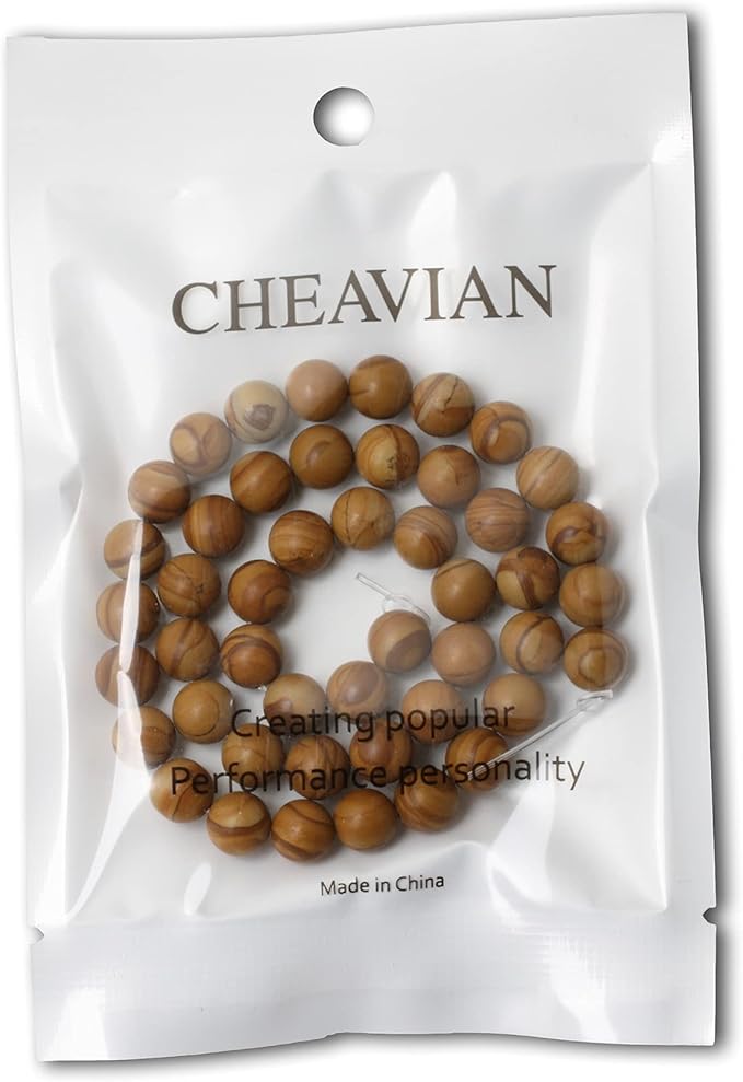 cheavian 45pcs 8mm natural woodgrain jasper round loose beads for jewelry making diy bracelet necklace materials 1 strand 15"