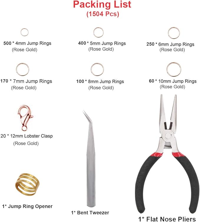 EuTengHao 1504pcs Open Jump Ring and Lobster Clasps Jewelry Repair Tools Jewelry Making Supplies Kit with Jewelry Making Accessories for Necklace Making Repair (Rose Gold)