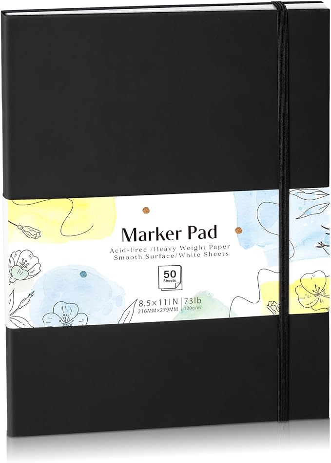 50 Sheets Hardcover Marker Paper Pad, 8.5x11in Alcohol Marker Paper Sketch Pad, 73lb/120gsm Heavyweight Spiral Sketch Book, Painting Coloring Drawing Book for Beginners Artists Ideal Gift