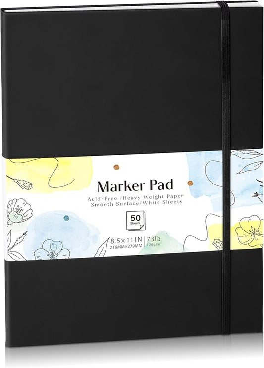 50 Sheets Hardcover Marker Paper Pad, 8.5x11in Alcohol Marker Paper Sketch Pad, 73lb/120gsm Heavyweight Spiral Sketch Book, Painting Coloring Drawing Book for Beginners Artists Ideal Gift