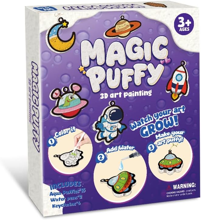 MZYTOZA Magic Foam Texture Painting Kit - 3D Art Craft Aqua Magic Puffs Paint Kit, 15 Mess-Free Paint by Number Craft for Kids (Space and Planets)