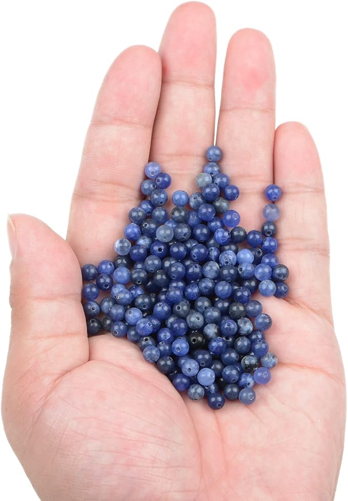 bymitel 210pcs natural crystal beads stone gemstone round energy healing loose beads with stretch cord for jewelry making bracelets anklets (blue sodalite, 4mm 210pcs)