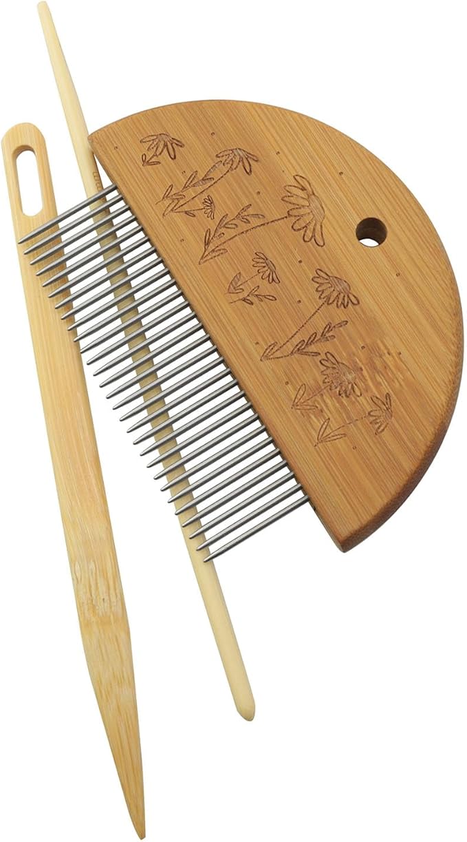 XGNG 3pcs Tapestry Knitting Set Wood Steel Comb Tool Large Eye Needle Afghan Crochet
