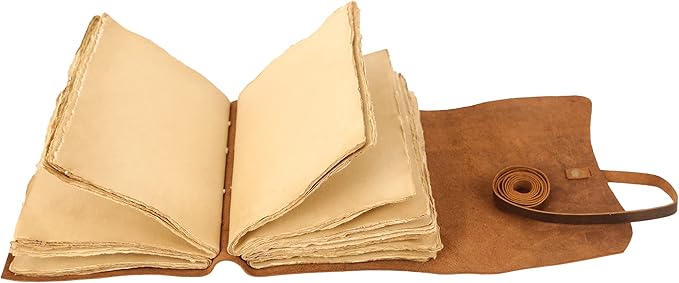KomalC Handmade Leather Journal | Writing Notebook Diary | Bound Daily Notepad For Men & Women Unlined Paper Medium, writing pad for artist, sketch