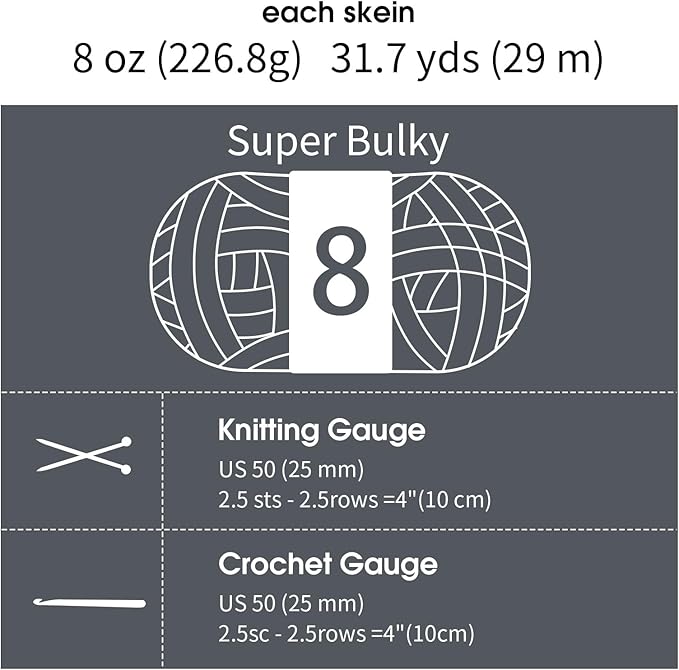 MABOZOO Assorted Chunky Yarn for Crocheting 8 Pack,Fluffy Jumbo Chenille Yarn,Soft Plush Yarn Bulky,Giant Thick Fuzzy Yarn for Hand or Arm Knitting,4 Dark Grey & 4 Rice Grey(31.7 yds,8 oz Each Skein)