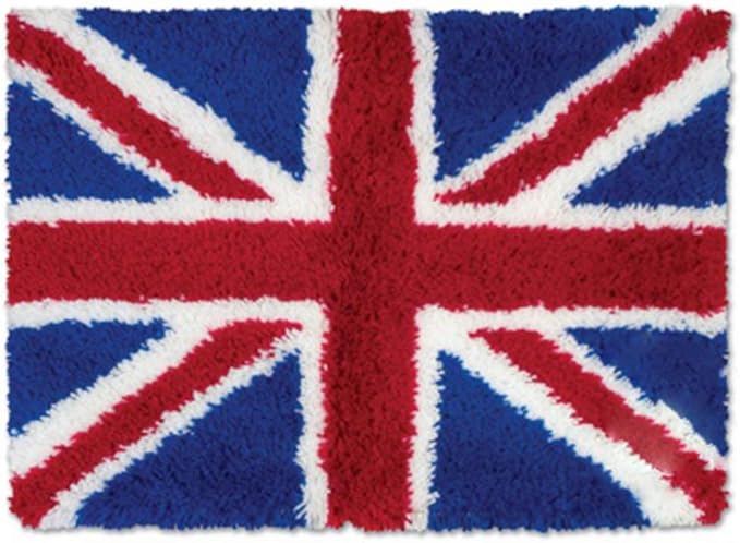 LAPATAIN Latch Hook Kits DIY Crochet Yarn Kits,British Flag Carpet Embroidery Hook Rug Kit Needlework Sets Cushion for Adults Home Decor 20x15inch