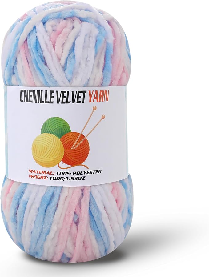 Velvet Chenille Chunky Yarn, Handcrafts Weaving Soft Chenille Yarn for Crocheting Clearance, Used for Making Baby Yarn Blanket, Clothes, Knitting Creations (1 - Colorful - B)
