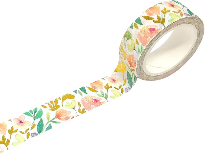 allydrew Gold and Silver Foil Washi Masking Tape, 15mm x 5M, Autumn Floral