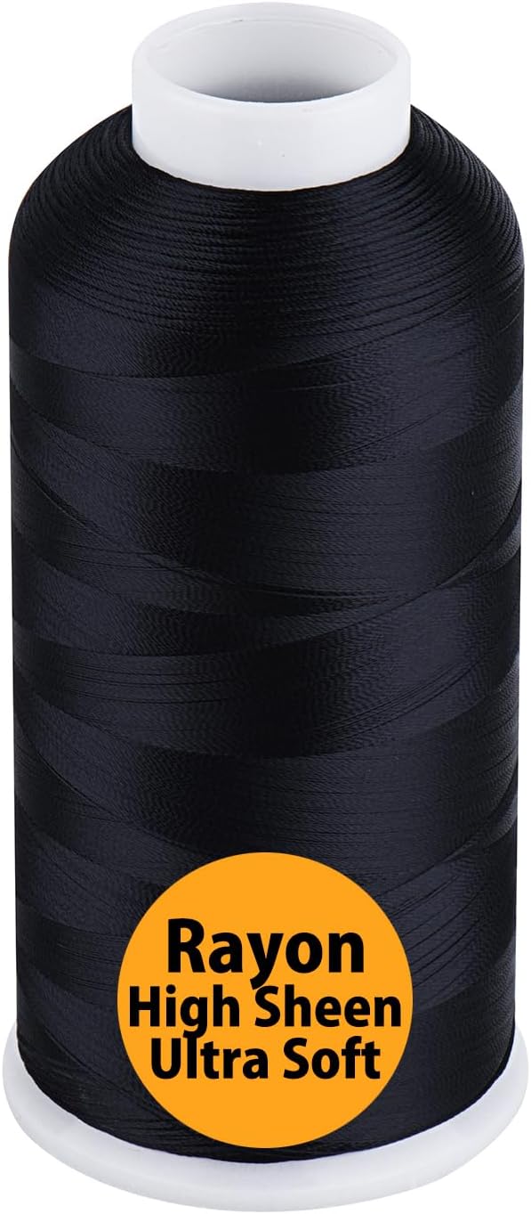 Simthread Rayon Embroidery Thread 5500 Yards Huge Spool, 40wt 100% Rayon Viscose for Commercial and Domestic Machines - Black 1000