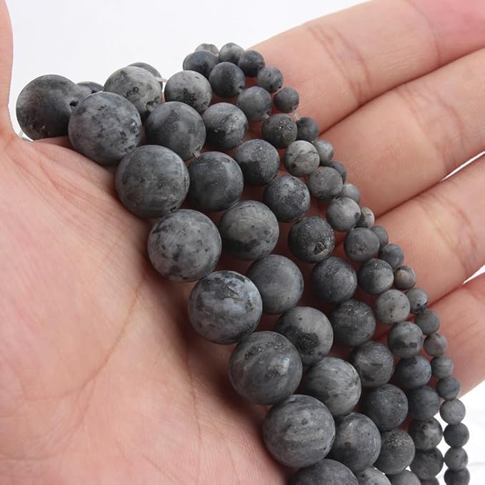 Stone Beads, 45pcs Matte Black Labradorite, 8mm Round Loose Beads for Jewelry Making, Bracelets, with Bag, String & Card
