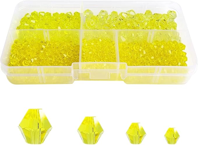 Yellow Bicone Glass Beads for Jewelry Making, Faceted Crytal Spacer Beads for Bracelet Necklace Earring (3mm 4mm 6mm 8mm Mixed Sizes, 1040pcs)